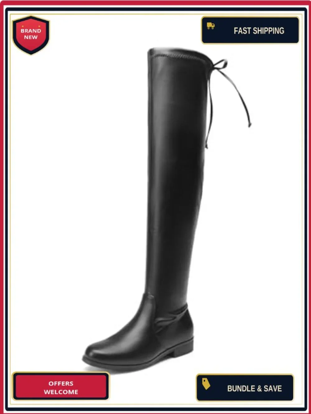 Women's Over the Knee Boots Faux Leather Block Heel Side Zipper